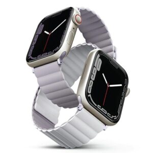 UNIQ Revix apyrankė Apple Watch Series 1-8/SE/SE2/SE3 38/40/41mm Reversible Magnetic lilac-baltos spalvos