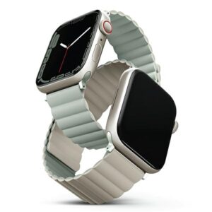 UNIQ Revix apyrankė Apple Watch Series 1-8/SE/SE2/SE3 38/40/41mm Reversible Magnetic žalios spalvos-beige