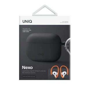 UNIQ Nexo Dėklas AirPods Pro 2 gen + Ear Hooks Silicone charcoal pilkos spalvos - Image 3