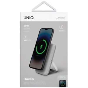 UNIQ Powerbank Hoveo 5000mAh USB-C 20W PD Fast charge Wireless Magnetic pilkos spalvos/chalk pilkos spalvos - Image 6