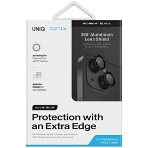 UNIQ Optix Aluminum Camera Lens Protector Apple iPhone 15 6.1" /15 Plus 6.7" midnight black glass skirtas both - Image 2