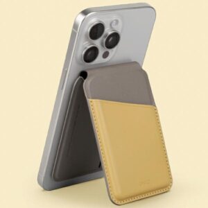 UNIQ Lyden DS Magnetic RFID Wallet Phone Stand Yellow-Grey/Canary Yellow-Flint Grey - Image 3
