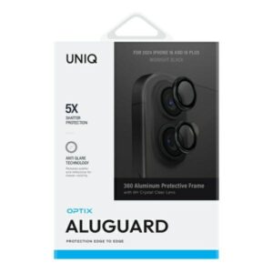 UNIQ Optix Aluminium Camera Lens Protector Apple iPhone 16 6.1" /16 Plus 6.7" midnight juodos spalvos szkło na obie - Image 2