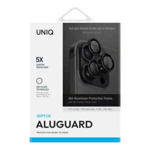 UNIQ Optix Aluminium Camera Lens Protector Apple iPhone 16 Pro 6.3" /16 Pro Max 6.9" midnight juodos spalvos szkło - Image 2