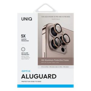 UNIQ Optix Aluminum Camera Lens Protector Apple iPhone 16 Pro 6.3" /16 Pro Max 6.9" taupe gold glass on o - Image 2