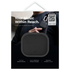 UNIQ dėklas Nexo AirPods 4 + Ear Hooks Silicone juodos spalvos - Image 9