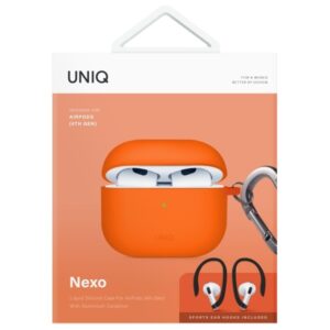 UNIQ dėklas Nexo AirPods 4 + Ear Hooks Silicone volt oranžinės spalvos - Image 8