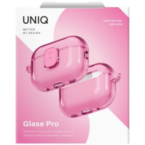 Dėklas UNIQ Glase Pro skirtas AirPods Pro 3 Lock Dėklas rožinės spalvos - Image 6