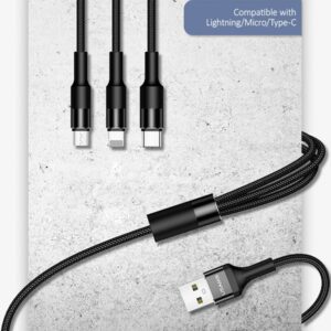 USAMS Braided U5 3-in-1 Kabelis 1.5m 2A juodos spalvos (Lightning/microUSB/USB-C) SJ2193IN101 (US-SJ219) - Image 4