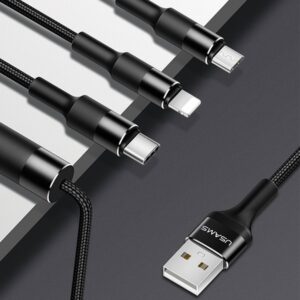 USAMS Braided U5 3-in-1 Kabelis 1.5m 2A juodos spalvos (Lightning/microUSB/USB-C) SJ2193IN101 (US-SJ219) - Image 5