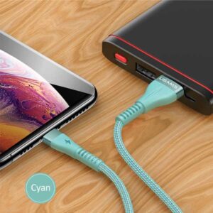 USAMS Braided U33 Lightning Kabelis 1.2m 2A Fast Charging cyan SJ360USB02 (US-SJ360) - Image 2