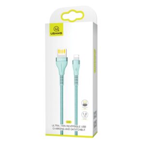 USAMS Braided U33 Lightning Kabelis 1.2m 2A Fast Charging cyan SJ360USB02 (US-SJ360) - Image 1