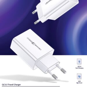 USAMS Laidinis įkroviklis 1xUSB T22 18W 3A QC3.0 (only head) Fast Charging baltos spalvos CC83TC01 (US-CC083) - Image 2