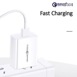 USAMS Laidinis įkroviklis 1xUSB T22 18W 3A QC3.0 (only head) Fast Charging baltos spalvos CC83TC01 (US-CC083) - Image 3