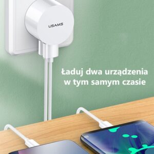 USAMS Laidinis įkroviklis 2xUSB T20 2.1A Round (only head) baltos spalvos Fast Charging CC80TC01 (US-CC080) - Image 3