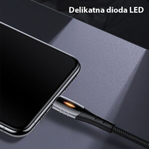 USAMS Braided U-Tone Lightning Kabelis 1.2m Power-off 2A Fast Charging juodos spalvos SJ344USB01 (US-SJ344) - Image 3