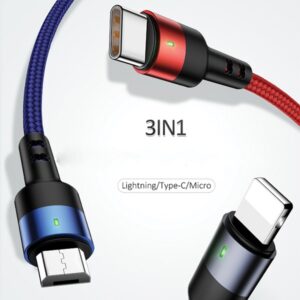 USAMS Kabel pleciony U26 3w1 0.35m 2AFast Charge (lightning/microUSB/USB-C) SJ410USB01 (US-SJ410) - Image 3