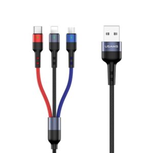 USAMS Kabel pleciony U26 3w1 0.35m 2AFast Charge (lightning/microUSB/USB-C) SJ410USB01 (US-SJ410) - Image 1