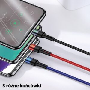 USAMS Kabel pleciony U26 3w1 0.35m 2AFast Charge (lightning/microUSB/USB-C) SJ410USB01 (US-SJ410) - Image 4