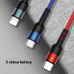 USAMS Kabel pleciony U26 3w1 0.35m 2AFast Charge (lightning/microUSB/USB-C) SJ410USB01 (US-SJ410) - Image 9