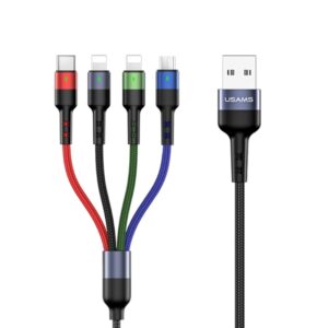 USAMS Braided U26 4-in-1 Kabelis 0.35m 2A Fast Charge (2xLightning/microUSB/USB-C) SJ411USB01 (US-SJ41 - Image 1