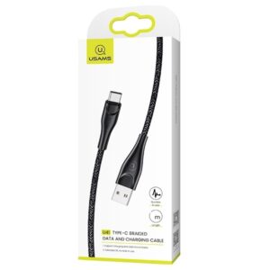 USAMS Braided U41 USB-C Kabelis 1m 2A juodos spalvos SJ392USB01 (US-SJ392) Fast Charge - Image 2