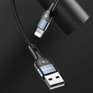 USAMS Braided U48 Lightning Kabelis 1.2m 2A Fast Charging with LED juodos spalvos SJ423USB01 (US-SJ423) - Image 8