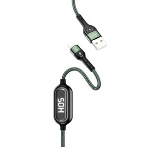 USAMS Braided U48 Lightning Kabelis 1.2m 2A Fast Charging with LED green SJ423USB02 (US-SJ423) - Image 1