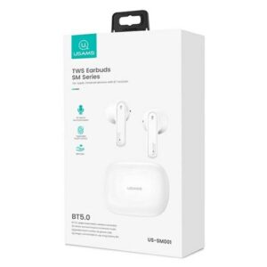 USAMS Bluetooth 5.0 TWS SM Series Belaidės ausinės baltos spalvos BHUSM01 (US-SM001) - Image 3