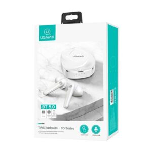 USAMS Bluetooth 5.0 TWS SD Series Belaidės ausinės baltos spalvos BHUSD01 - Image 1