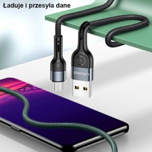 USAMS Braided U55 2A microUSB Kabelis žalios spalvos 1m SJ450USB02 (US-SJ450) - Image 2
