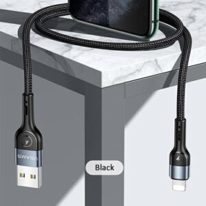 USAMS Braided U55 2A Lightning Kabelis juodos spalvos 1m SJ448USB01 (US-SJ448) - Image 9