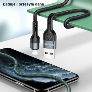 USAMS Braided U55 2A Lightning Kabelis juodos spalvos 1m SJ448USB01 (US-SJ448) - Image 2