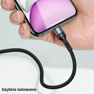USAMS Braided U55 2A Lightning Kabelis juodos spalvos 1m SJ448USB01 (US-SJ448) - Image 3