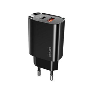 USAMS Laidinis įkroviklis 1xUSB-C + 1xUSB T35 20W (only head) PD3.0 + QC3.0 Fast Charging juodos spalvos CC121TC02 - Image 1