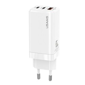 USAMS Laidinis įkroviklis MT 2xUSB-C + USB GaN 65W T33 PD (only head) Fast Charging baltos spalvos CC110TC02 (US-CC) - Image 1