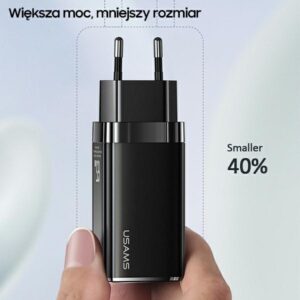 USAMS Laidinis įkroviklis MT 2xUSB-C + USB GaN 65W T33 PD (only head) Fast Charging baltos spalvos CC110TC02 (US-CC) - Image 4