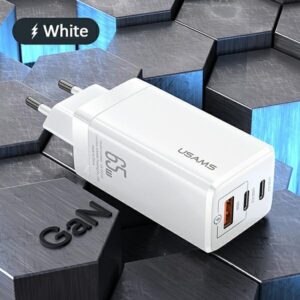 USAMS Laidinis įkroviklis MT 2xUSB-C + USB GaN 65W T33 PD (only head) Fast Charging baltos spalvos CC110TC02 (US-CC) - Image 2