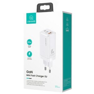 USAMS Laidinis įkroviklis MT 2xUSB-C + USB GaN 65W T33 PD (only head) Fast Charging baltos spalvos CC110TC02 (US-CC) - Image 9