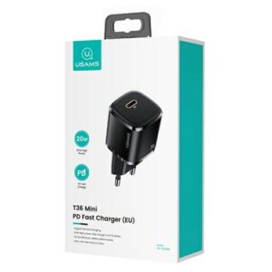 USAMS Laidinis įkroviklis 1xUSB-C T36 mini 20W + USB-C to Lightning cable juodos spalvos PD3.0 Fast Charging XFKXLO - Image 8
