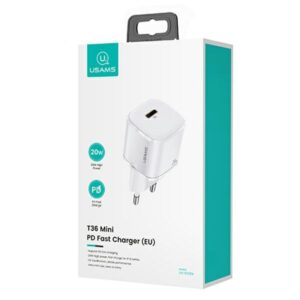 USAMS Laidinis įkroviklis 1xUSB-C T36 mini 20W + USB-C to Lightning cable baltos spalvos PD3.0 Fast Charging XFKXLOG - Image 8