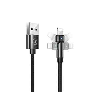 USAMS Braided Rotating Kabelis U60 2A Lightning juodos spalvos 1m SJ476USB01 (US-SJ476) - Image 1