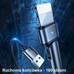 USAMS Braided Rotating Kabelis U60 2A Lightning juodos spalvos 1m SJ476USB01 (US-SJ476) - Image 2