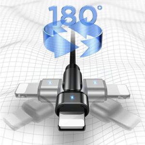 USAMS Braided Rotating Kabelis U60 2A Lightning juodos spalvos 1m SJ476USB01 (US-SJ476) - Image 3