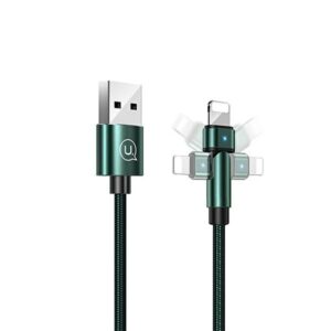 USAMS Braided Rotating Kabelis U60 2A Lightning green 1m SJ476USB02 (US-SJ476) - Image 1