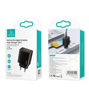USAMS Laidinis įkroviklis 1xUSB-C + 1xUSB T40 20W LED (only head) PD3.0 + QC3.0 Fast Charging juodos spalvos CC133T - Image 10