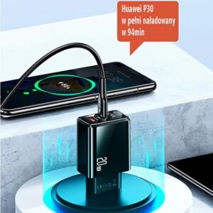 USAMS Laidinis įkroviklis 1xUSB-C + 1xUSB T40 20W LED (only head) PD3.0 + QC3.0 Fast Charging juodos spalvos CC133T - Image 5