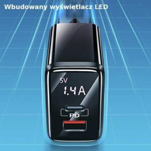 USAMS Laidinis įkroviklis 1xUSB-C + 1xUSB T40 20W LED (only head) PD3.0 + QC3.0 Fast Charging juodos spalvos CC133T - Image 6