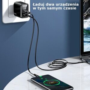 USAMS Laidinis įkroviklis 1xUSB-C + 1xUSB T40 20W LED (only head) PD3.0 + QC3.0 Fast Charging juodos spalvos CC133T - Image 7