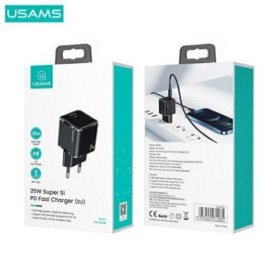 USAMS Laidinis įkroviklis 1xUSB-C T42 mini 25W (only head) Super SI 5V-3A PD3.0 Fast Charging juodos spalvos CC1 - Image 5